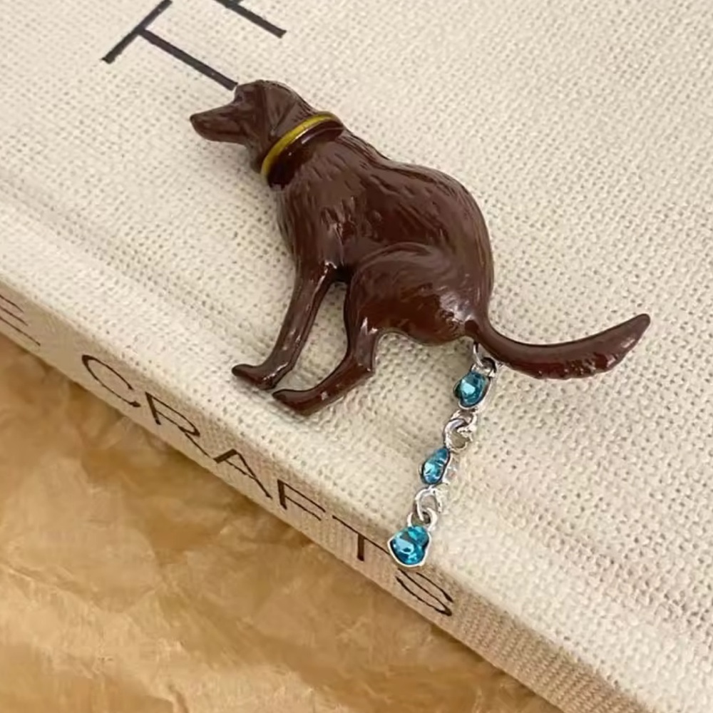 Pooping Dog Brooch with Blue Accents - Picture 5 of 7